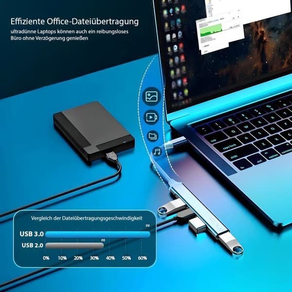 USB-hub - Inca - IUSB-04TX - 4 portar - Aluminium - Överföring 5 Gbps