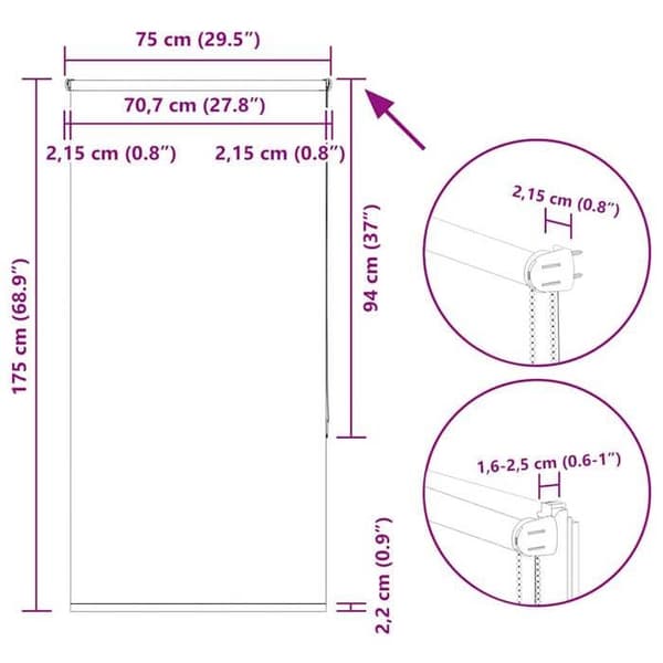 vidaXL Butik rullgardin blackout tygbredd 70,7 cm polyester 4010759