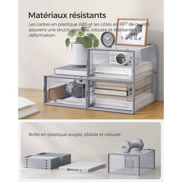 Shoe Boxes SONGMICS Set av 18 Transparenta och Grå Fällbara