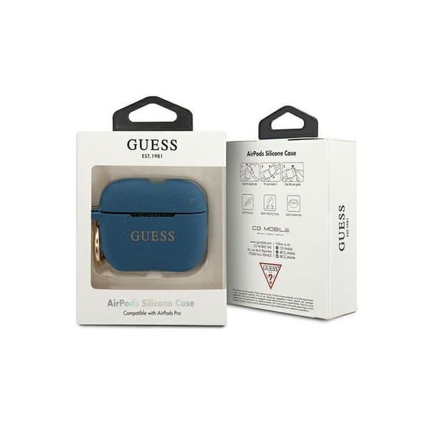 Guess Guacapsilglbl Coque Airpods Pro Blå/Blå i Glittrande Silikon