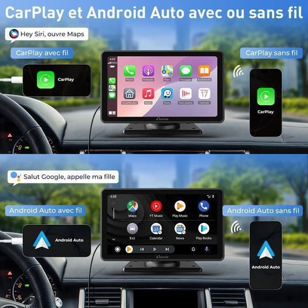 CARPURIDE V3 Bilradio 7" CarPlay trådlös och Android Auto, IPS pekskärm, Bluetooth, Navigation