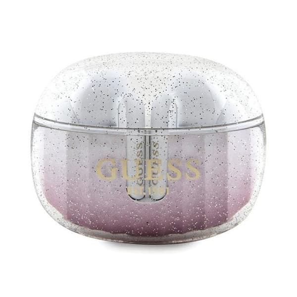 Guess TWS Bluetooth-hörlurar med glitter och gradient, rosa dockningsstation