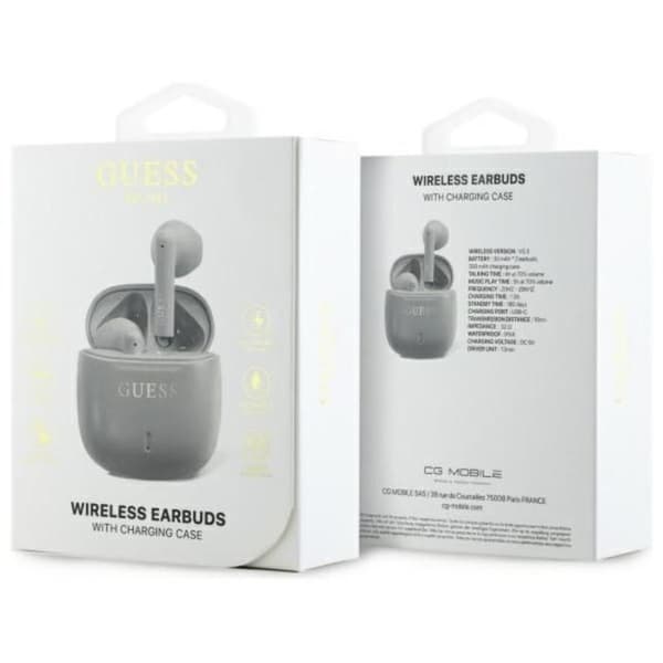 Bluetooth TWS-hörlurar + laddningsfodral (grå) Klassisk tryckt Guess-logotyp