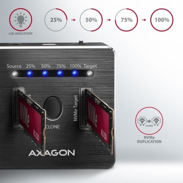 Dockningsstation - AXAGON - ADSA-M2C - Klon - Dubbel SSD - USB 3.1 Gen 2