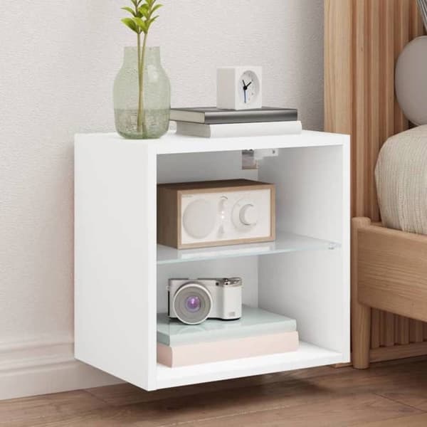 vidaXL Väggmonterat Sängbord med LED-lampor Vit 837064