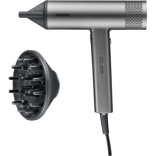 Jonisk hårtork - SEVERIN - HT 0169 - S-Style Speed Pro - Magnetisk koncentrator och diffusor - 2000 W - Grå och svart