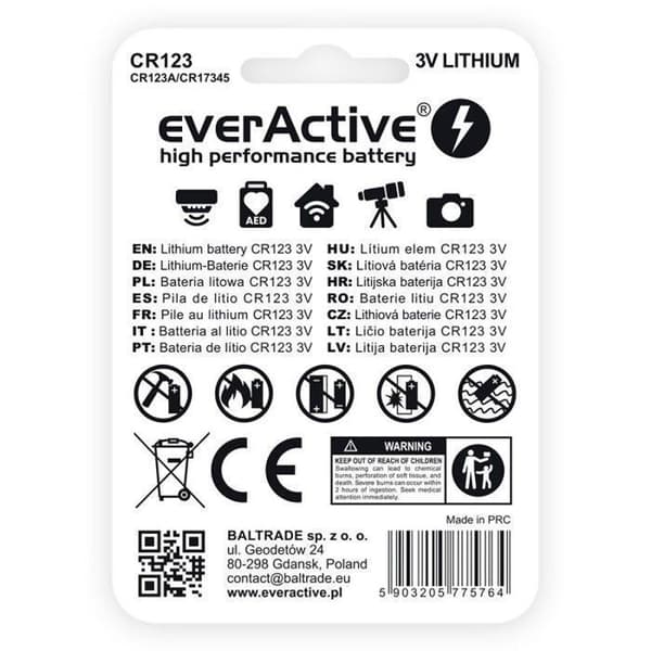 1 batteri EVERACTIVE CR123 LITHIUM 3V