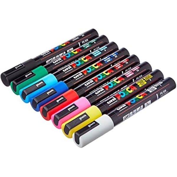 Vattenbaserade målmarkers - POSCA - PC-5M - Set med 8 enheter - Fin spets - Opaque