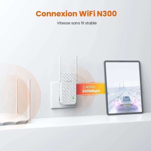 Wi-Fi-repeater 300 Mbps - Tenda - A9 - Täckning 200 m² - Väggmontering