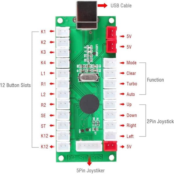 Kit Arcade DIY - Arkadspelkit - 2x joystick 8 riktningar - 18 knappar + 2x Zero Delay USB - Auto-Fire