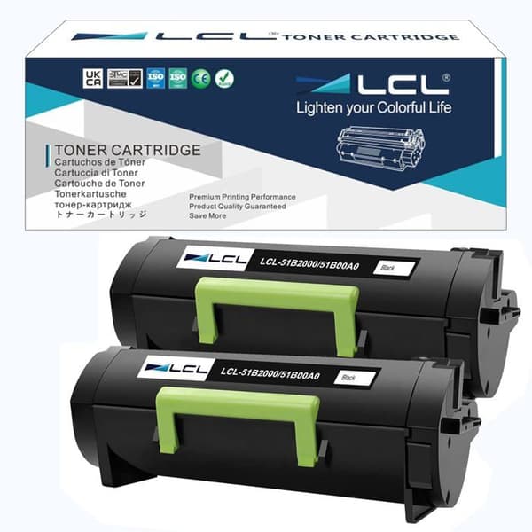 Set med 2 kompatibla toners Lexmark 51B2000 / 51B00A0 - Svart, 2500 sidor (5% A4)