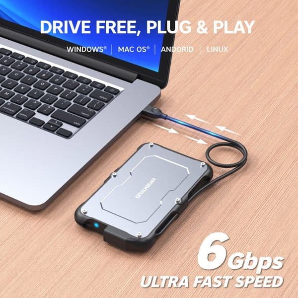 Extern SSD-hölje 2,5 tum - GRAUGEAR - USB-C - USB 3.1 - Thunderbolt - Kompatibel med SATA 2,5 tum diskar