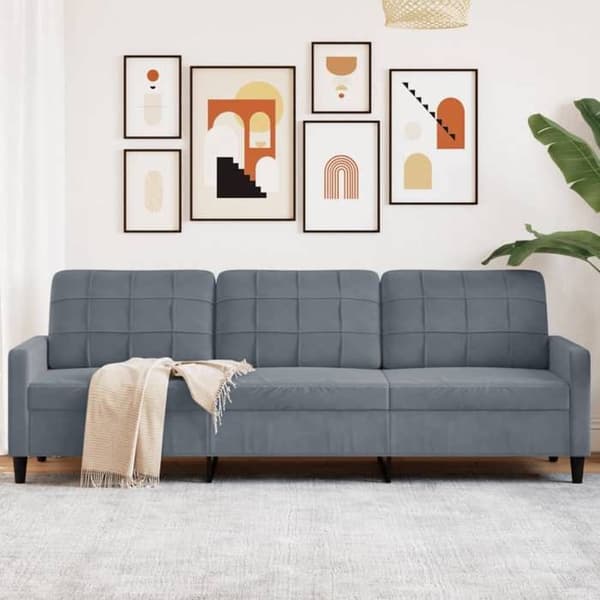 vidaXL Soffa 3-sits Grå 210 cm Sammet, soffa, vardagsrumssoffa, 3-sits soffa, stoppad soffa, sittplatser 4007645