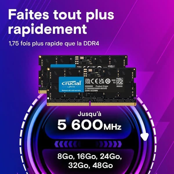 RAM DDR5 - Crucial - 24Go - 5600MHz - SODIMM - Icke ECC