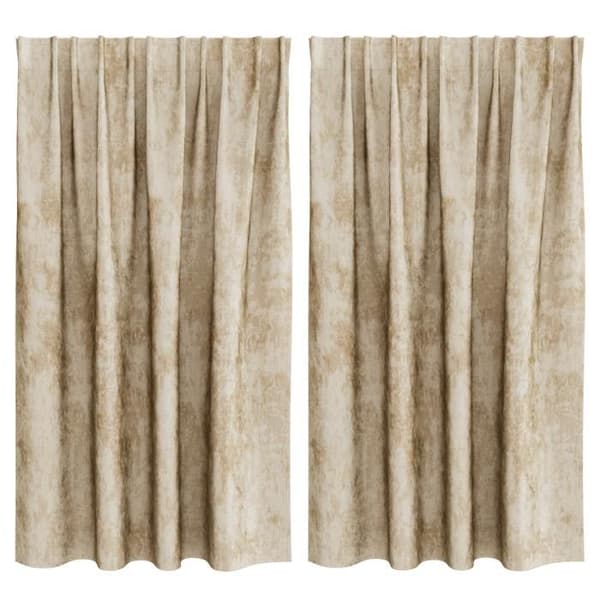 Crème sammet gardiner 140 x 140 cm - 2 stycken, ögla, matt polyester