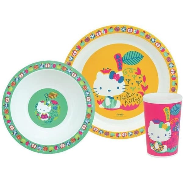 HELLO KITTY barnmatset - FUN HOUSE - 22cm tallrik, 16cm skål, 220ml glas