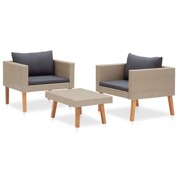 vidaXL Trädgårdsmöbler 3 delar med kuddar Flätad resin Beige 310217