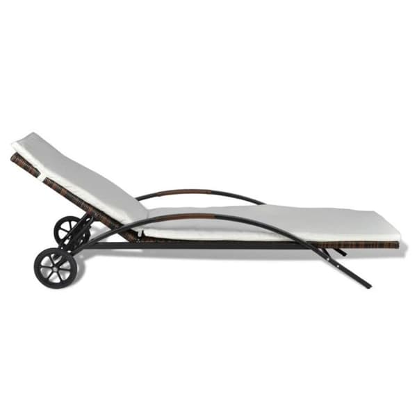 vidaXL Solstol med Dyna och Hjul Poly Rattan Brown