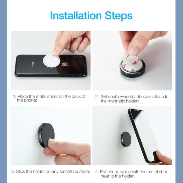 Round Magnetic Phone Car Holder Multi Direction Universal Silver