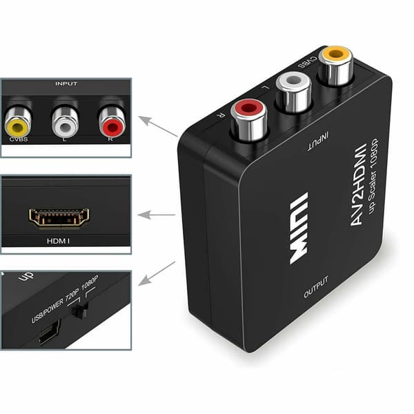 RCA–HDMI-sovitin Nintendo- ja Sony-konsoleille – Musta