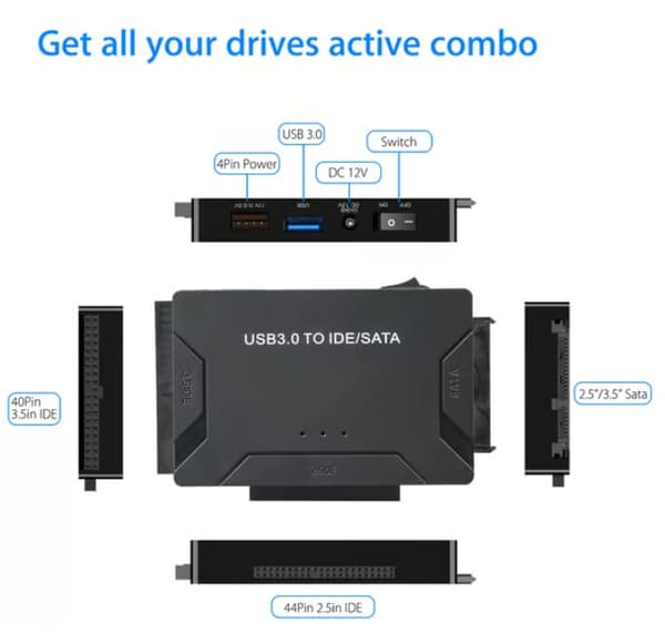 USB IDE-adapter – USB 3.0 till SATA/IDE för hårddisk – Kombinationsadapter
