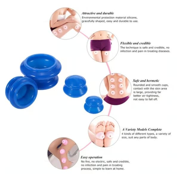 Cupping sæt til helkropsmassage – 4-pak (L–XS)