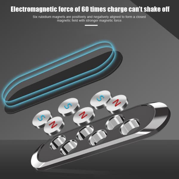 Round Magnetic Phone Car Holder Multi Direction Universal Silver