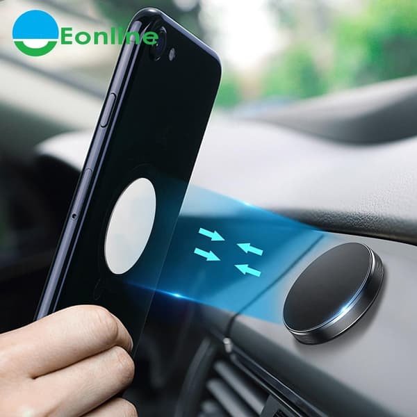 Round Magnetic Phone Car Holder Multi Direction Universal Silver
