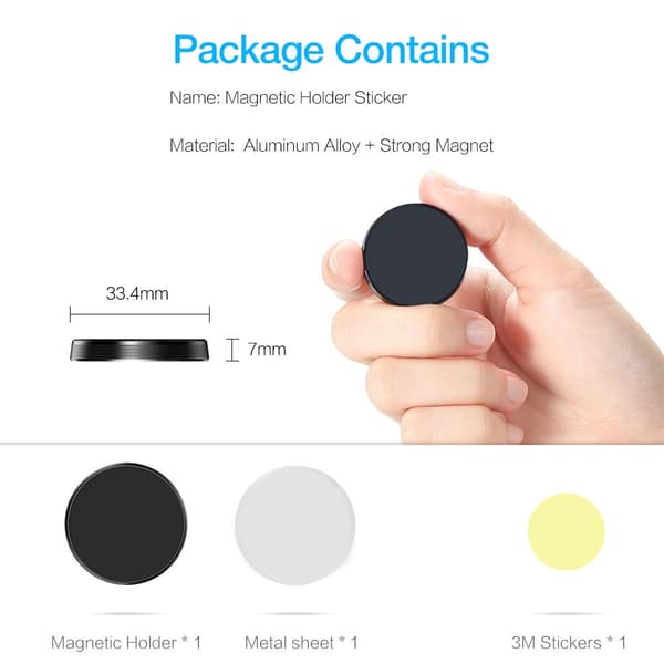 Round Magnetic Phone Car Holder Multi Direction Universal Silver