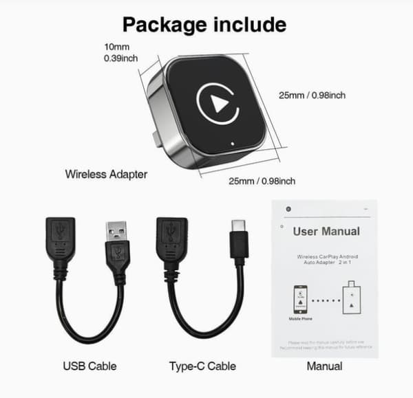 Trådlös CarPlay & Android Auto-adapter, Smart Mini USB-dongel, Plug & Play