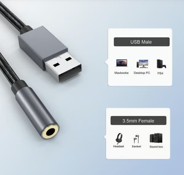 USB till 3,5 mm (hona) ljudadapter
