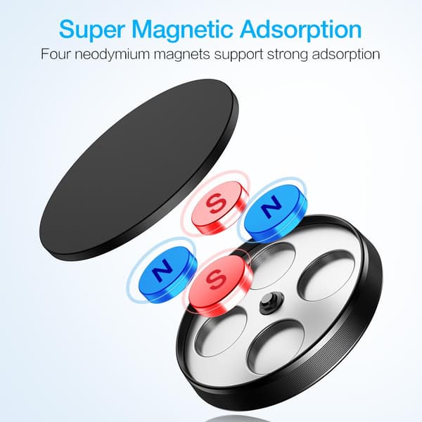 Round Magnetic Phone Car Holder Multi Direction Universal Silver