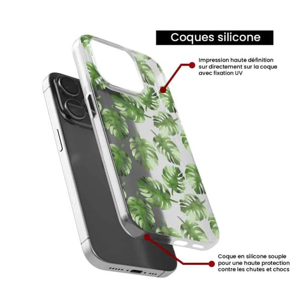 Tryckt silikonfodral som är kompatibelt med Apple iPhone 16 Pro Monstera blad