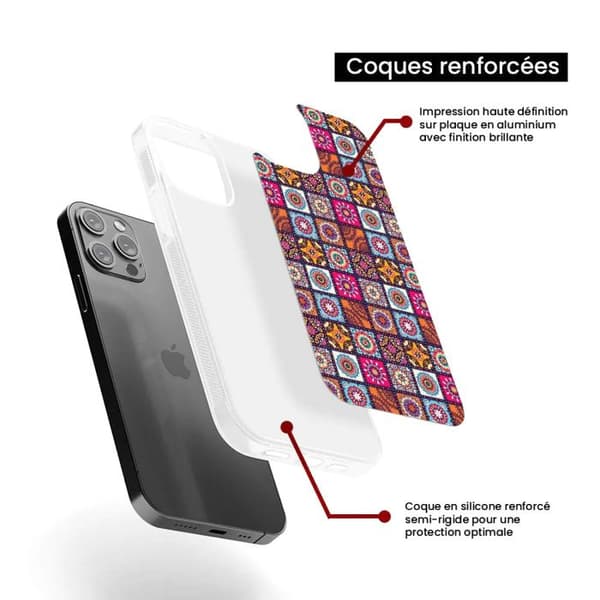 Förstärkt silikonfodral med tryck kompatibelt med Apple iPhone 16 Pro Patchwork Mandala