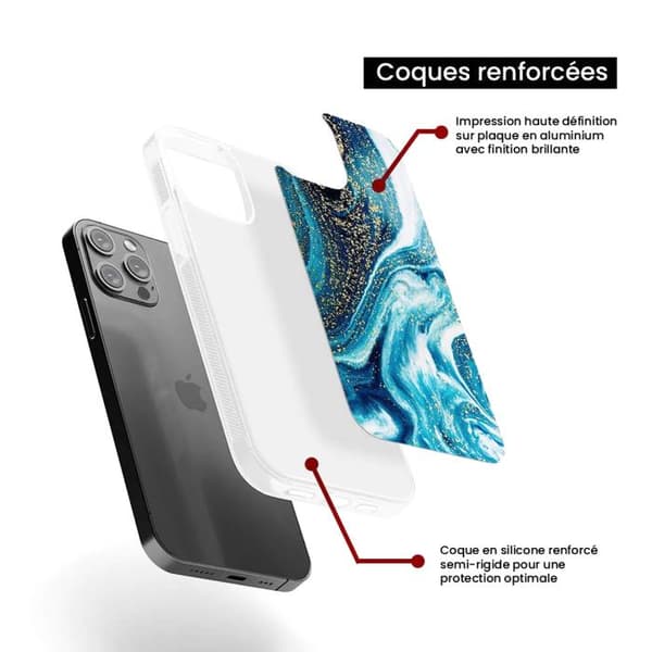 Förstärkt silikonfodral med tryck, kompatibelt med Apple iPhone 13 Pro, Marmor Blå Glittrande