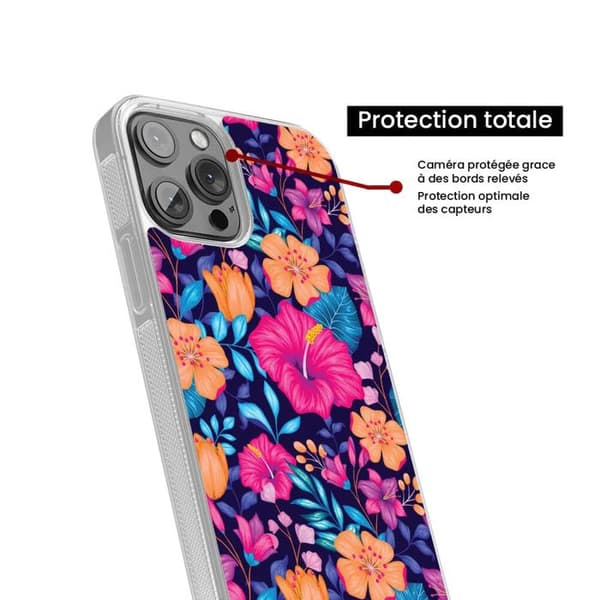 Förstärkt silikonfodral med tryck kompatibelt med Apple iPhone 16 Pro Max Exotiska blommor