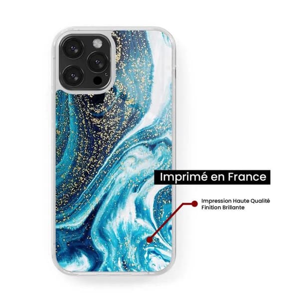 Förstärkt silikonfodral med tryck kompatibelt med Apple iPhone 16 Pro Max Marmor Blå Glittrig