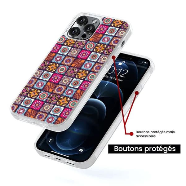 Förstärkt silikonfodral med tryck, kompatibelt med Apple iPhone 16 Pro Max Patchwork Mandala