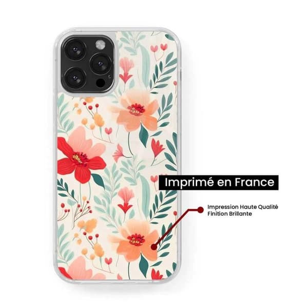 Förstärkt silikonfodral med tryck, kompatibelt med Apple iPhone 14 Pro, Blomvägg