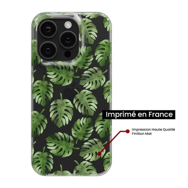 Tryckt silikonfodral som är kompatibelt med Apple iPhone 15 Plus Monstera löv