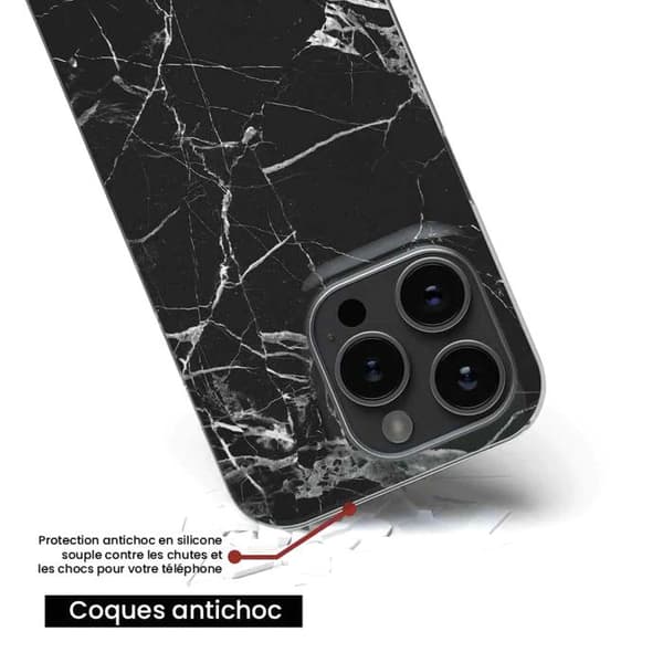 Tryckt silikonfodral som är kompatibelt med Apple iPhone 15 Plus Black Marble