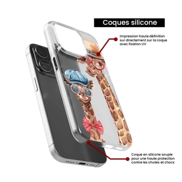 Tryckt silikonfodral som är kompatibelt med Apple iPhone 15 Pro Funny Giraffe