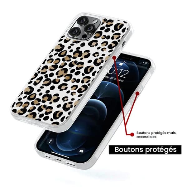 Förstärkt silikonfodral med tryck kompatibelt med Apple iPhone 13 Pro Leopard