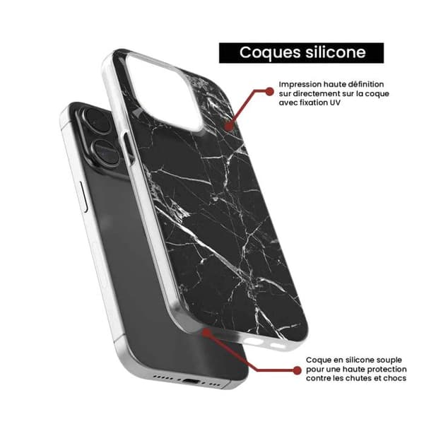 Tryckt silikonfodral som är kompatibelt med Apple iPhone 15 Plus Black Marble