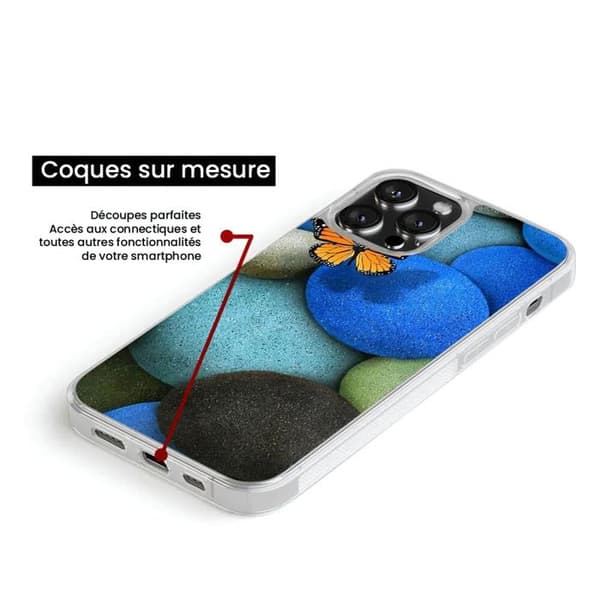 Silikonfoder med förstärkning och tryck kompatibel med Apple iPhone 14 Pro Fjäril blå pebbel