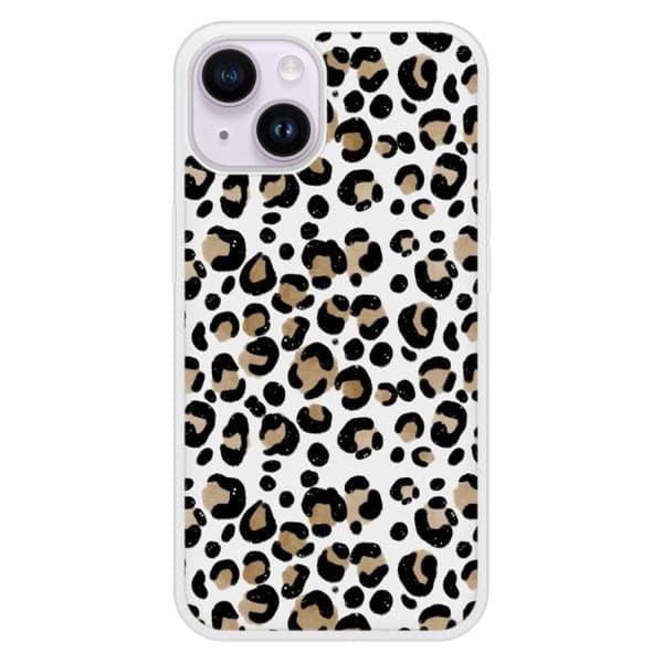 Förstärkt läderfodral med tryck kompatibel med Apple iPhone 14 Leopard