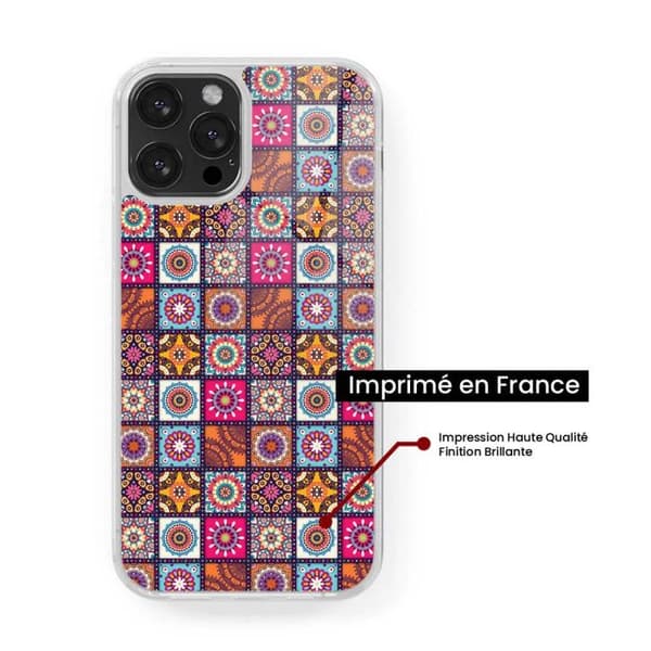 Förstärkt silikonfodral med tryck kompatibelt med Apple iPhone 13 Mini Patchwork Mandala