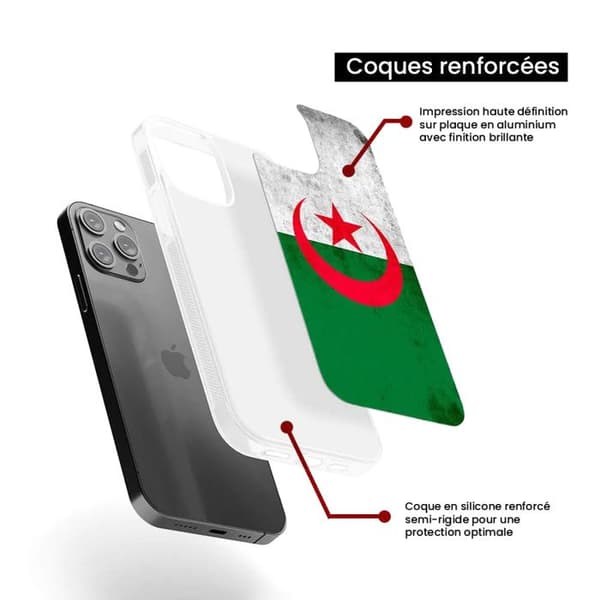 Förstärkt silikonfodral tryckt kompatibelt med Apple iPhone 15 Plus Algeriets flagga