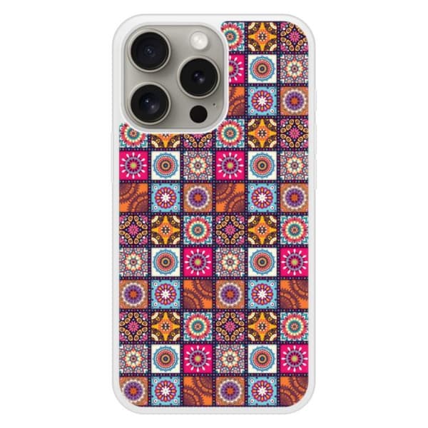 Siliconeförstärkt tryckt fodral kompatibelt med Apple iPhone 15 Pro Patchwork Mandala