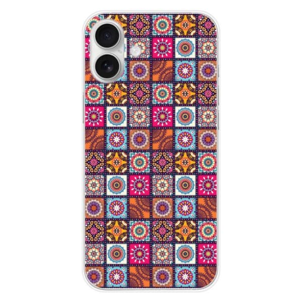 Silikonskal med tryck - 1001 skal - Apple iPhone 16 Plus - Patchwork Mandala - Transparent - Semi-rigid